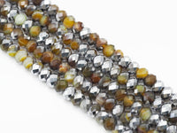 Half Silver Plated Yellow Brown Banded Agate Rondelle Faceted Beads, Sku#UA257