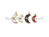 Enamel Moon Star charm, Black Red White Gold CZ Half Moon Pendant, Enamel Moon charm, 10x19mm/18x21mm, sku#FH14