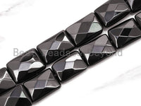 High quality Faceted Rectangle Shaped Black Onyx Natural Stone Beads, Gemstones Beads, Rectangular Beads,15.5" Full Strand, SKU#Q17