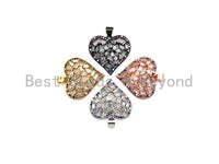 Bagette CZ Micro Pave Filigree Heart Pendant, Heart Shaped Pave Pendant, Gold/Rose Gold/Silver/Gunmetal plated, 28mm, Sku#FH44