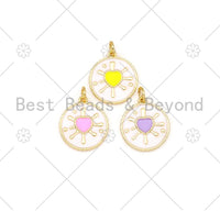 Enamel Colorful Heart On Round Coin Shape Pendant, 18K Gold Filled Enamel Heart Charm, Necklace Bracelet Charm Pendant,16x18mm,Sku#Y509