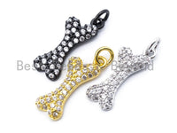 CZ Micro Pave Dog Bone Charm, Cubic Zirconia Pave Bracelet Charm, Gold/Silver/Gunmetal/Rose Gold Plated, 8x22mm,  Sku#F165