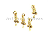 CZ Colorful Micro Pave Ballet Dancer Pendant, Dancing Girl Pave Pendant, Gold plated, 8x19mm, Sku#F830