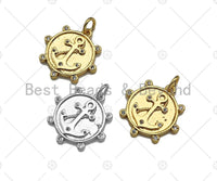 CZ Micro Pave Boat Anchor Coin Pendant/Charm,Sku#L384