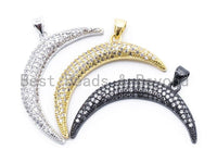 CZ Micro Pave Half Moon Pendant, Cubic Zirconia Pave Pendant/Charm, Necklace Pave Pendant 36x5mm, 1pc/2pcs sku#F104