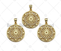 18k Shiny Gold Filigree Star Wheel Coin Charms, Sku#LK144