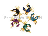 CRAB Inspired Charm, CZ Micro Pave Fuchsia/Black/Turquoise/Cobalt/Blue Crab Pendant, Cubic Zirconia Pendant,Gold Plated,23x28x3mm,SKU#F449