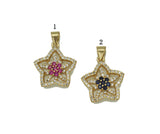 Gold Colorful CZ Flower On Five Point Star Charm, Sku#LD314