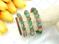 Natural Green Brown Banded Agate Stretchy Bracelet, Sku#EF25