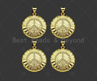 Gold Filled CZ Micro Pave Peace Sign On Web Round Shape Pendant, 18K Gold Filled Charm, Necklace Bracelet Charm Pendant,21x23mm,Sku#LK355