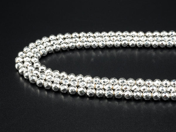 Natural Hematite Bright Silver Round Micro Faceted Beads, 2mm/3mm/4mm/6mm/8mm/10mm, Loose Tiny Sparkle Silver bead 15.5inch strand, SKU#S64