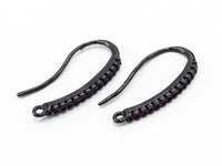 1pair,CZ Micro Pave Earring Wires Hooks, Black/Cobalt/Green/Fuchsia/Violet Cubic Zirconia,Black Rhodium Plated, 19x10mm, sku#J22