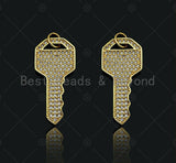 18K Gold Filled/ Silver Color Large CZ Micro Pave Key Shape Charm/Pendant,Key Charm, Key Pave Pendant, Gold Key charm, 15x32mm, Sku#LD21