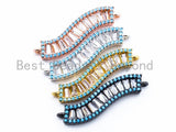 CZ Micro Pave Wavy Connector with Turquoise Edge, Pave Earring/Bracelet/Necklace Charm, 6x30mm,1pc, sku#E168