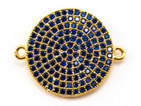 CZ Micro Pave Blue Round Disc Connector Pendant,16mm,SKU#A46