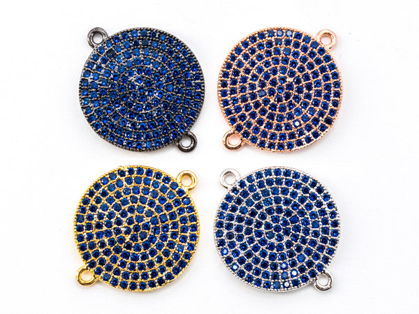 CZ Micro Pave Blue Round Disc Connector Pendant,16mm,SKU#A46