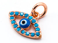 1pc/2pc, CZ Micro Pave Blue Evil Eyes Pendant/Charm, Turquoise Cubic Zirconia Charm for Necklace Bracelet,8x12mm, sku#F338