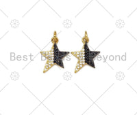 Black and Clear CZ Micro Pave Five Point Star Shape Pendant,18k Gold Filled Star Charm, Necklace Bracelet Charm Pendant, 14x12mm,Sku#Z1394