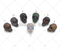 CZ Pave Paracord Sliding Skull Beads, Orange/Green/White Skull Beads, Paracord Beads, Paracord Survival Bracelet,, 11x15mm, sku#Y269