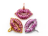 CZ Micro Pave Fuchsia Sexy Lip Pendant/Charm, Cubic Zirconia Pendant/charm,10x15mm, 1pc or 2pcs sku#Y12