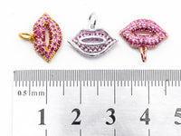 CZ Micro Pave Fuchsia Sexy Lip Pendant/Charm, Cubic Zirconia Pendant/charm,10x15mm, 1pc or 2pcs sku#Y12