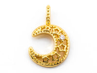 CZ Clear Micro Pave Moon Pendant/Charm With Hollowed-out Stars, Cubic Zirconia Pendant, 11x17mm,sku#Y13