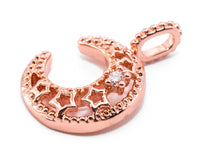CZ Clear Micro Pave Moon Pendant/Charm With Hollowed-out Stars, Cubic Zirconia Pendant, 11x17mm,sku#Y13