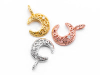 CZ Clear Micro Pave Moon Pendant/Charm With Hollowed-out Stars, Cubic Zirconia Pendant, 11x17mm,sku#Y13