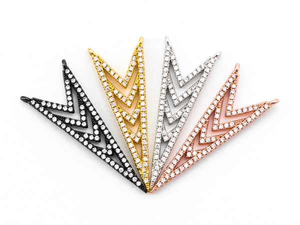 CZ Micro Pave Multi Arrow V shaped Pendant Connector, CZ Pendant in Gold Rose Gold Tone, Rhinestone Jewelry Findings 14x36mm, sku#F346