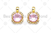 Pink CZ Micro Pave Cute Round Shape Pendant, 18K Gold Filled Round CZ Charm, Big CZ Pave Pendant, 11x15mm, Sku#LK372