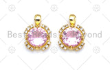 Pink CZ Micro Pave Cute Round Shape Pendant, 18K Gold Filled Round CZ Charm, Big CZ Pave Pendant, 11x15mm, Sku#LK372