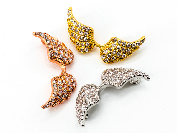 CZ Micro Pave 9x21mm Angel Wings Connector/Link, Cubic Zirconia Bracelet Necklace Connector, Gold Angel Wing Findings,1pc/2pcs, sku#Y20