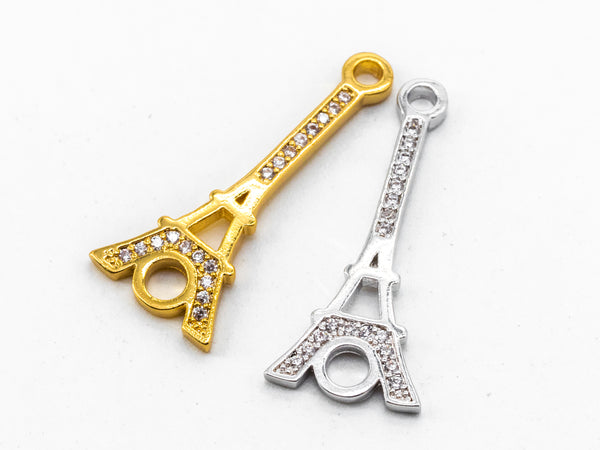 CZ Micro Pave Eiffel Tower Connector/Link, Cubic Zirconia Bracelet Necklace Connector, Pave Charm, 10x25mm,sku#Y22