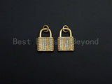 CZ Micro Pave PadLock Shape Pendant, Cubic Zirconia Rectangle Lock Pendant, Gold Tone pendant, 11x16mm, sku#F1117