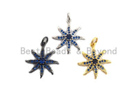 Cobalt CZ Micro Pave Starburst Pendant, Cubic Zirconia Pave Starfish Pendant/Charm,18x20mm, sku#Z419