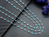 1 Foot/Yard-Blue Turquoise Beaded Chain-4mm/6mm/8mm Turquoise Beads-Gold Silver Gunmetal Plated Bezel Chain, Bezel Connector beads, sku#A3