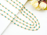 1 Foot/Yard-Blue Turquoise Beaded Chain-4mm/6mm/8mm Turquoise Beads-Gold Silver Gunmetal Plated Bezel Chain, Bezel Connector beads, sku#A3