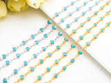 1 Foot/Yard-Blue Turquoise Beaded Chain-4mm/6mm/8mm Turquoise Beads-Gold Silver Gunmetal Plated Bezel Chain, Bezel Connector beads, sku#A3