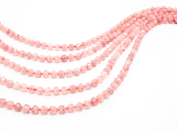 6mm/8mm/10mm Quality Natural Strawberry Quartz beads, Round 16 Faceted Diamond Cut gemstone, Pink Gemstone Beads, 15inch strand, SKU#U39