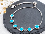 Sliding Adjustable Chain Bracelet, Evil Eye Bracelet, 8mm Turquoise Beaded Bracelet, Thin Link Bracelet, Silver Gold Bracelet, SKU#A48