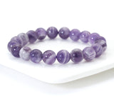 Genuine Dog Teeth Amethyst Round Smooth Elastic Bracelet, 8mm/10mm, Sku#EF248