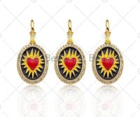 CZ Micro Pave Red Enamel Heart On Black Yellow Enamel Oval Shape Pendant, 18K Gold Filled CZ Enamel Oval Charm,16x33mm,Sku#Z1377