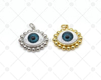 Enamel Evil Eye Oval Shape Pendant, Gold/Silver Evil Eye Charm, Necklace Bracelet Charm Pendant,Sku#Z1420