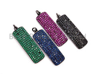 CZ Micro Pave Rectangle Pendant/Charm, Cubic Zirconia Blue Fuchsia Black Green Rectangle Pave Pendant,12x40mm, sku#F477