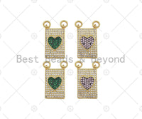 Colorful CZ Micro Pave Heart On Rectangle Shape Pendant, 18K Gold Medallion Charm, Necklace Bracelet Charm Pendant,12x21mm,Sku#LK311