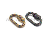 Rainbow Colorful CZ Micro Pave Oval Shape Clasp, Gold/Gunmetal Plated Screw Clasp, 15x29mm, sku#H159