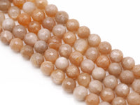 Genuine Peach Moonstone Round Faceted Beads, Sku#U1398