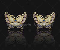 Purple CZ Micro Pave Butterfly Shape Pendant, Gold Plated Jewelry, Necklace Bracelet Charm Pendant, 22x29mm,sku#LD03