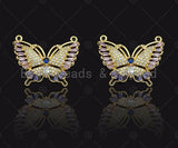 Purple CZ Micro Pave Butterfly Shape Pendant, Gold Plated Jewelry, Necklace Bracelet Charm Pendant, 22x29mm,sku#LD03