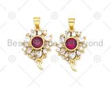 Big Fuchsia CZ Micro Pave Sunflower Shape Pendant, 18K Gold Filled Flower Charm, Big CZ Pave Pendant,17x24mm, Sku#LK373